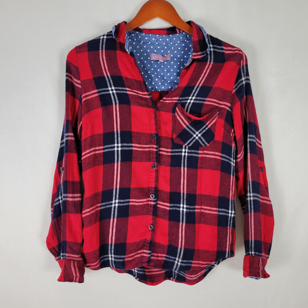 Harper Shirt Womens Medium Top Red Plaid Lined Long Sleeve Pocket‎ Button Up
